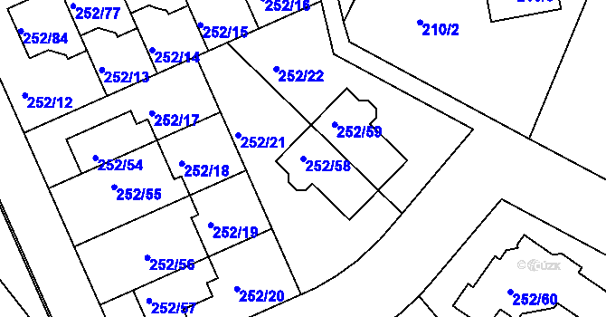 Parcela st. 252/58 v KÚ Benice, Katastrální mapa