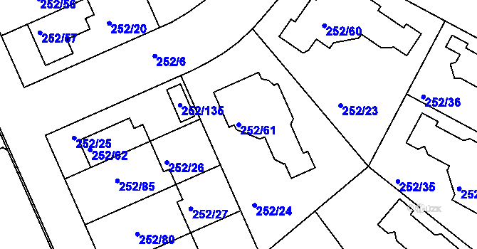 Parcela st. 252/61 v KÚ Benice, Katastrální mapa