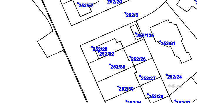 Parcela st. 252/62 v KÚ Benice, Katastrální mapa