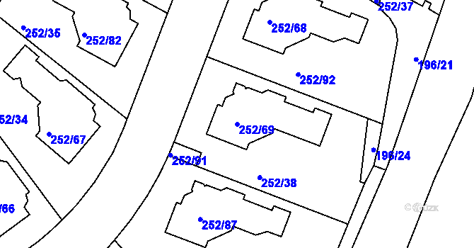 Parcela st. 252/69 v KÚ Benice, Katastrální mapa