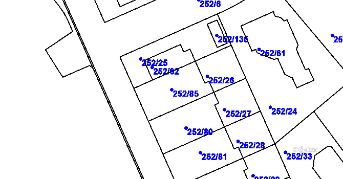 Parcela st. 252/85 v KÚ Benice, Katastrální mapa