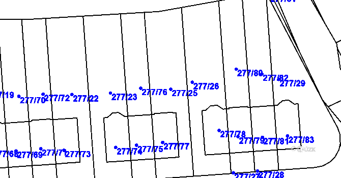 Parcela st. 277/25 v KÚ Benice, Katastrální mapa