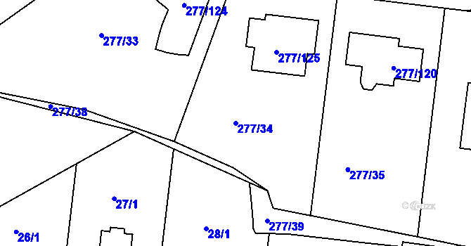 Parcela st. 277/34 v KÚ Benice, Katastrální mapa