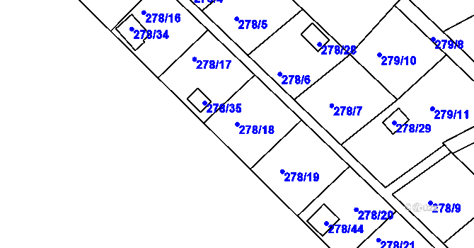 Parcela st. 278/18 v KÚ Benice, Katastrální mapa