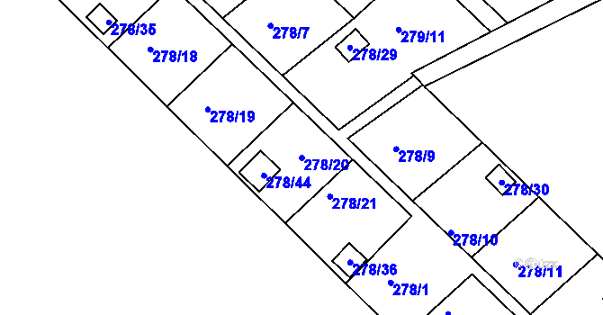 Parcela st. 278/20 v KÚ Benice, Katastrální mapa