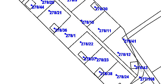 Parcela st. 278/22 v KÚ Benice, Katastrální mapa
