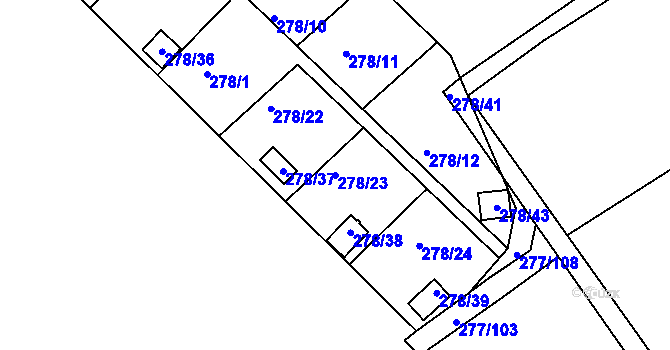 Parcela st. 278/23 v KÚ Benice, Katastrální mapa
