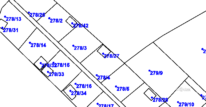 Parcela st. 278/27 v KÚ Benice, Katastrální mapa