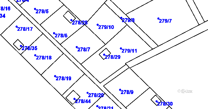 Parcela st. 278/29 v KÚ Benice, Katastrální mapa