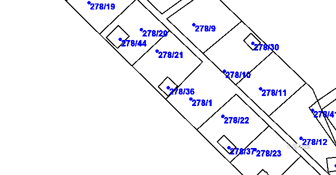 Parcela st. 278/36 v KÚ Benice, Katastrální mapa