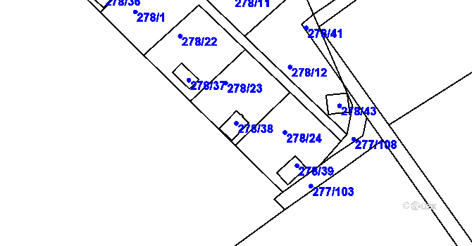 Parcela st. 278/38 v KÚ Benice, Katastrální mapa