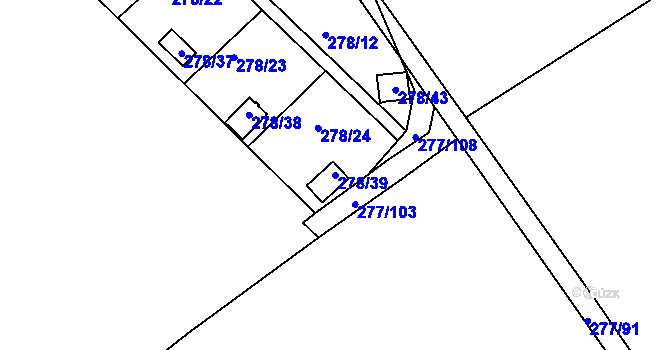 Parcela st. 278/39 v KÚ Benice, Katastrální mapa