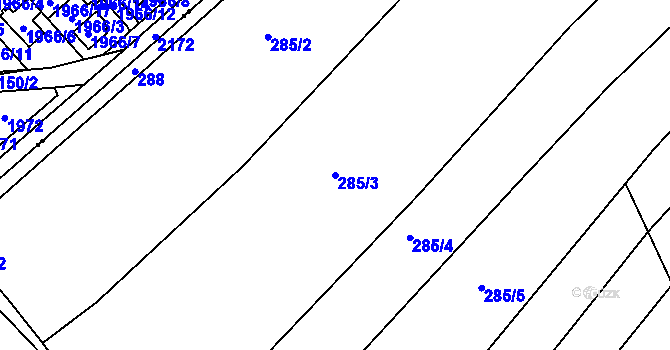 Parcela st. 285/3 v KÚ Benice, Katastrální mapa