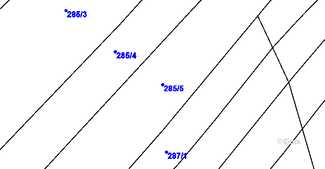 Parcela st. 285/5 v KÚ Benice, Katastrální mapa