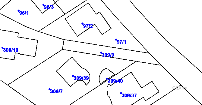 Parcela st. 309/9 v KÚ Benice, Katastrální mapa