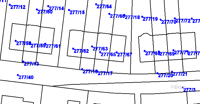Parcela st. 277/65 v KÚ Benice, Katastrální mapa