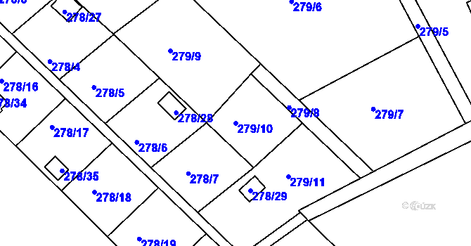 Parcela st. 279/10 v KÚ Benice, Katastrální mapa