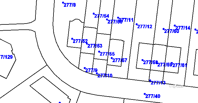 Parcela st. 277/55 v KÚ Benice, Katastrální mapa