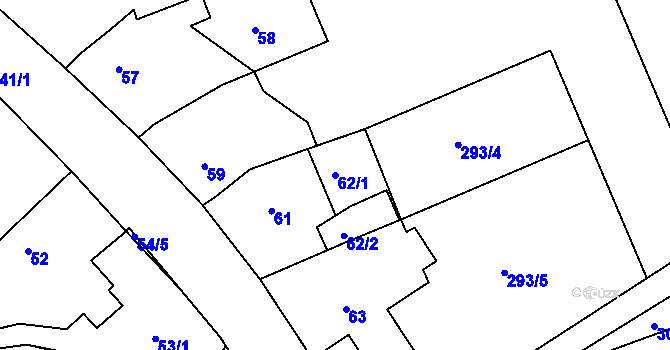 Parcela st. 62/1 v KÚ Benice, Katastrální mapa