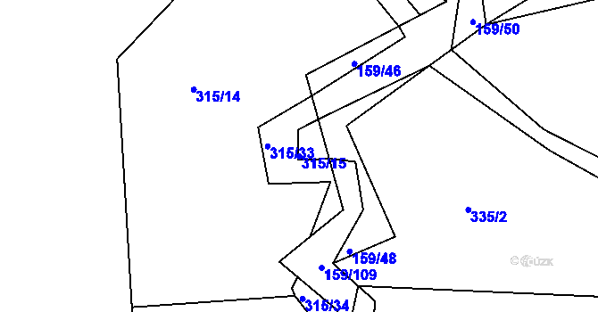 Parcela st. 315/15 v KÚ Benice, Katastrální mapa