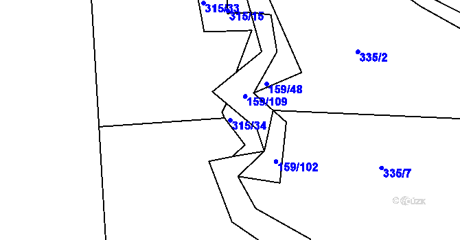 Parcela st. 315/34 v KÚ Benice, Katastrální mapa