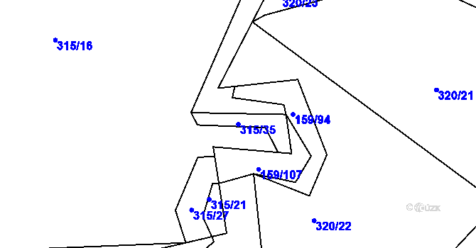 Parcela st. 315/35 v KÚ Benice, Katastrální mapa