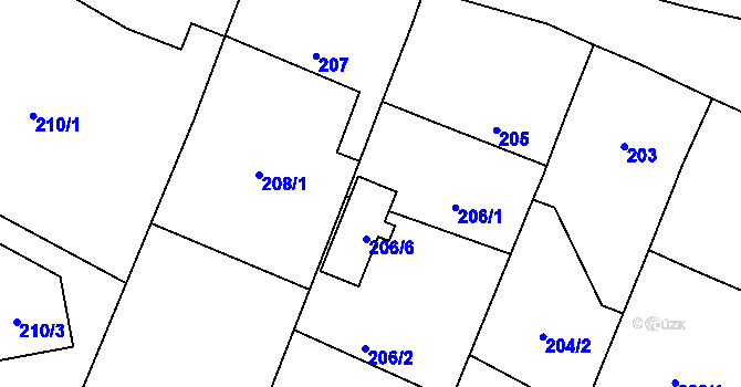 Parcela st. 206/5 v KÚ Benice, Katastrální mapa