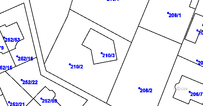 Parcela st. 210/3 v KÚ Benice, Katastrální mapa
