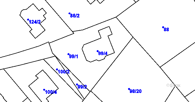Parcela st. 99/4 v KÚ Benice, Katastrální mapa