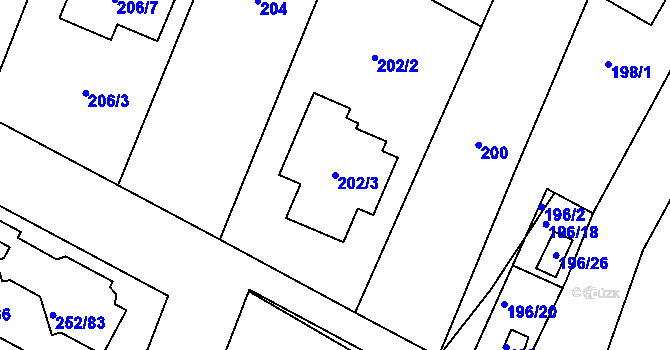 Parcela st. 202/3 v KÚ Benice, Katastrální mapa