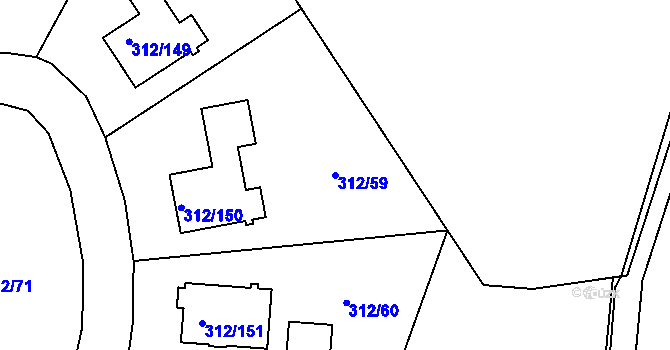 Parcela st. 312/59 v KÚ Benice, Katastrální mapa