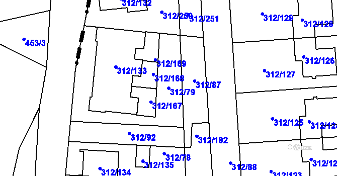 Parcela st. 312/79 v KÚ Benice, Katastrální mapa