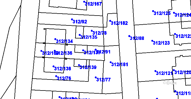Parcela st. 312/91 v KÚ Benice, Katastrální mapa