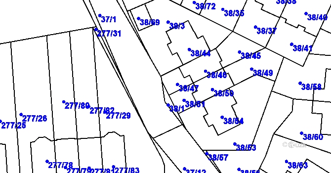 Parcela st. 38/48 v KÚ Benice, Katastrální mapa