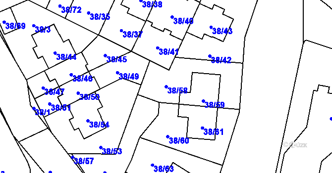 Parcela st. 38/58 v KÚ Benice, Katastrální mapa