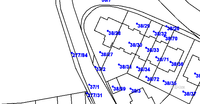 Parcela st. 38/27 v KÚ Benice, Katastrální mapa