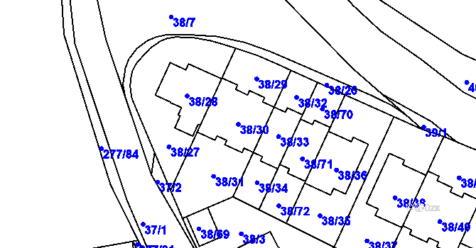 Parcela st. 38/30 v KÚ Benice, Katastrální mapa