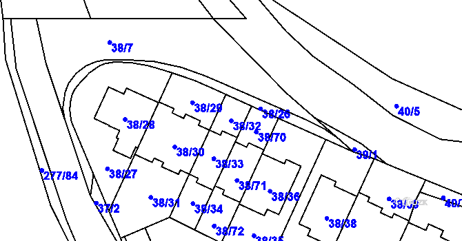 Parcela st. 38/32 v KÚ Benice, Katastrální mapa