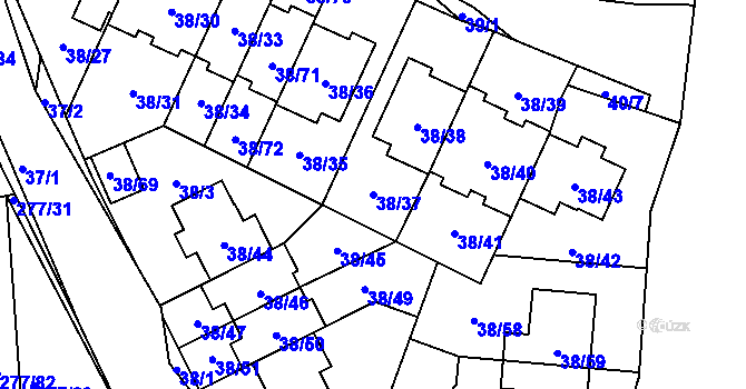 Parcela st. 38/37 v KÚ Benice, Katastrální mapa
