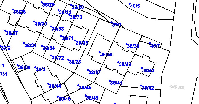 Parcela st. 38/38 v KÚ Benice, Katastrální mapa