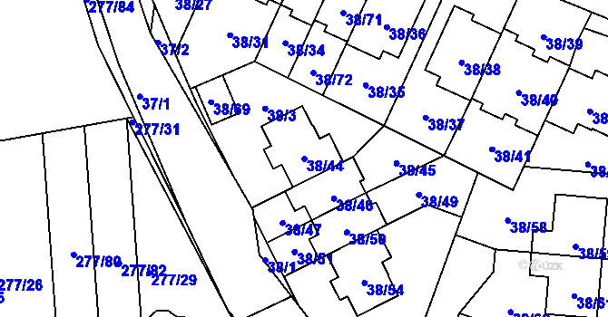 Parcela st. 38/44 v KÚ Benice, Katastrální mapa