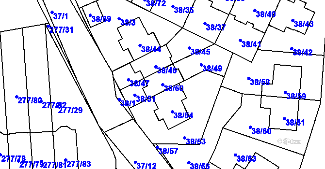 Parcela st. 38/50 v KÚ Benice, Katastrální mapa