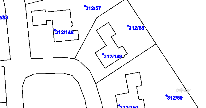 Parcela st. 312/149 v KÚ Benice, Katastrální mapa