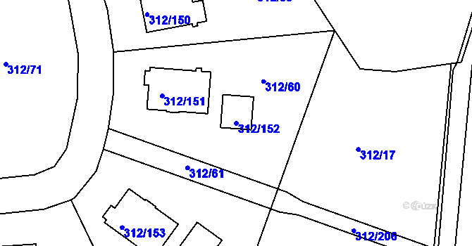 Parcela st. 312/152 v KÚ Benice, Katastrální mapa