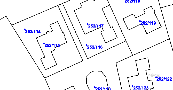 Parcela st. 252/116 v KÚ Benice, Katastrální mapa