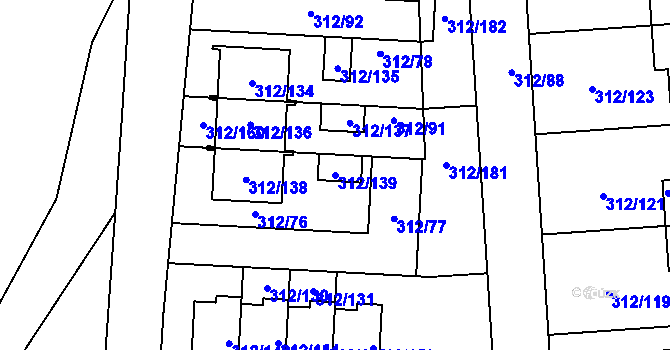 Parcela st. 312/139 v KÚ Benice, Katastrální mapa
