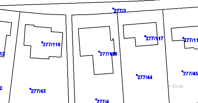Parcela st. 277/128 v KÚ Benice, Katastrální mapa