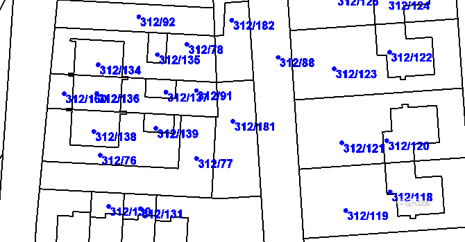 Parcela st. 312/181 v KÚ Benice, Katastrální mapa