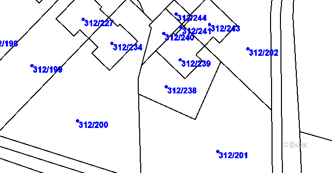 Parcela st. 312/238 v KÚ Benice, Katastrální mapa