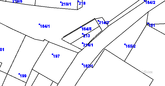 Parcela st. 214/1 v KÚ Benice, Katastrální mapa